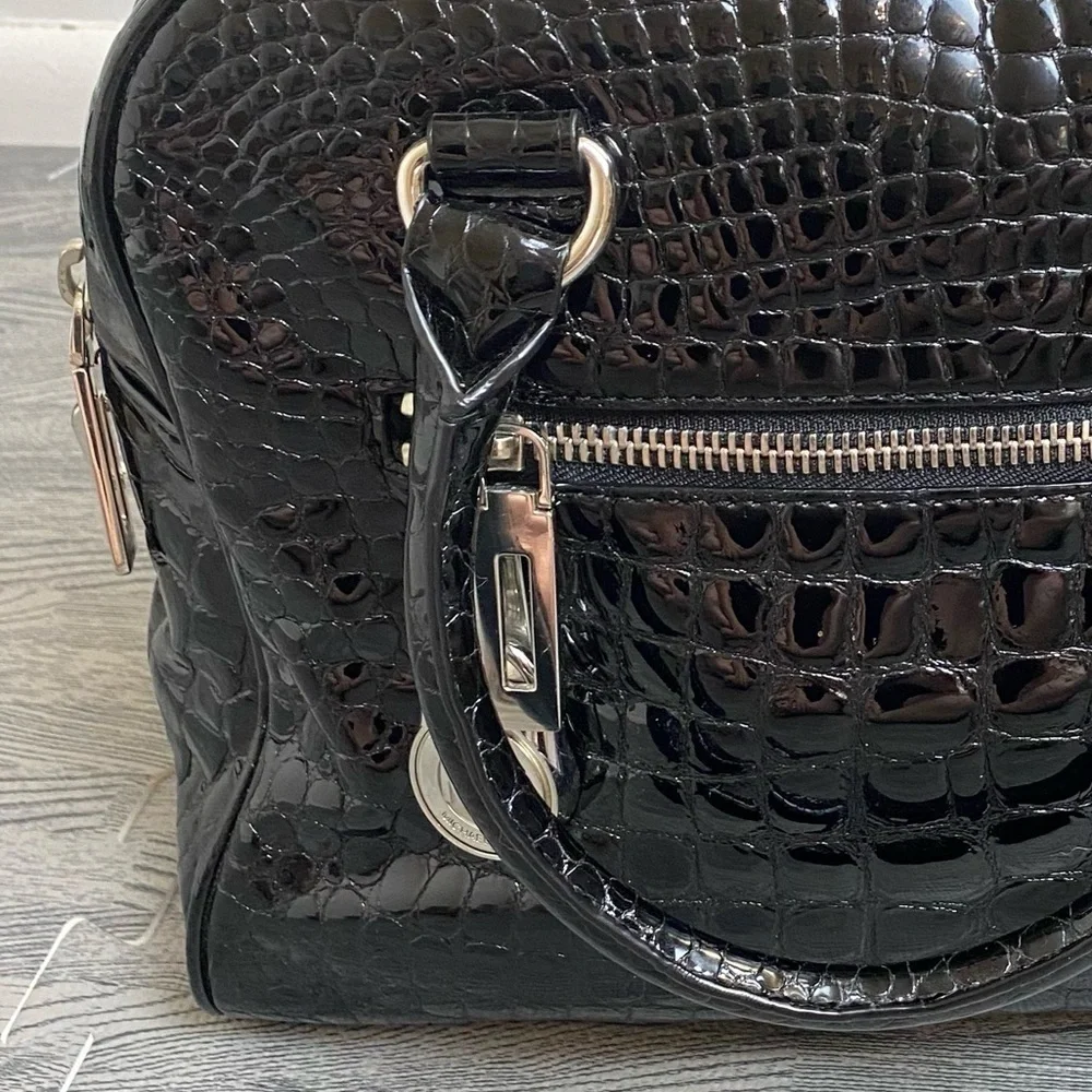 Michael Kors “Knox” Black Crocodile Embossed Leather Satchel